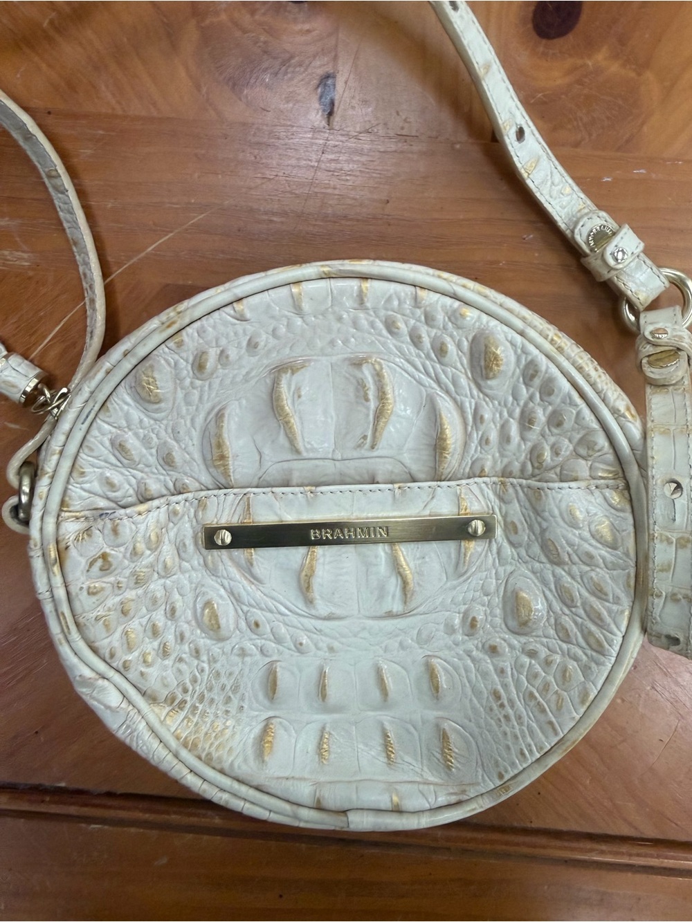 Brahmin Cream Croc-Embossed Round Crossbody with Tassel - Picture 4 of 5